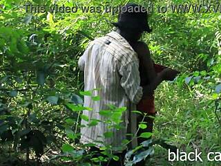 Heart pounds watching cute skinny ebony teen caught fucking monster bbc outdoors in bush.