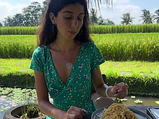 cumwalk cafe pasta with facial sperm drip