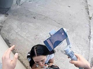 she begged me film her swallowing friend's huge load outdoors