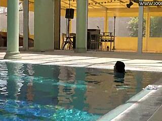 jessica lincoln horny russian teen slut in pink bikini teases big tits poolside underwater