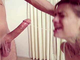 skinny blonde bimbo chokes on messy throatfuck so sloppy