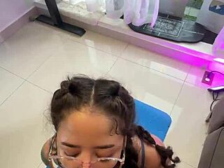 i fuck my neighbor's hairy pussy during her sweaty workout...