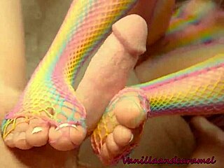 Sexy vanillaandcaramel babe footjobs cock fingering wet pussy