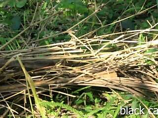 Heart pounds watching cute skinny ebony teen caught fucking monster bbc outdoors in bush.