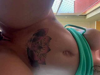 Taking big cock up my ass on balcony neighbors watch creampie