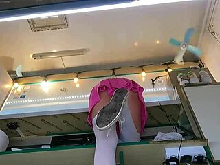 Boss fingers shop girl's wet pussy as customer chats.