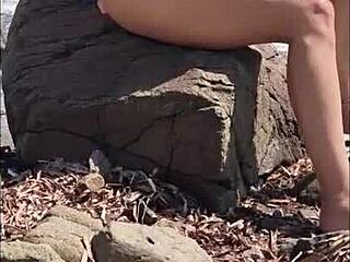 pissing on public beach then shower with young lola spice