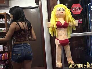 Gloryhole slut sucks big black monster cocks tits out cum in mouth! 🍆💦