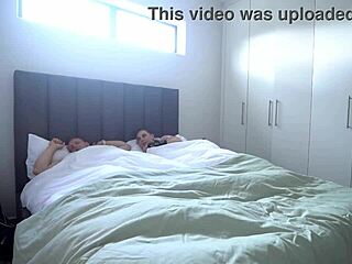 stepson pretends sleep as stepmom milf strokes his huge cock closeup