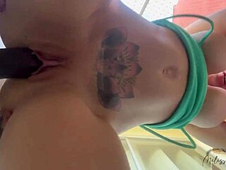 Taking big cock up my ass on balcony neighbors watch creampie