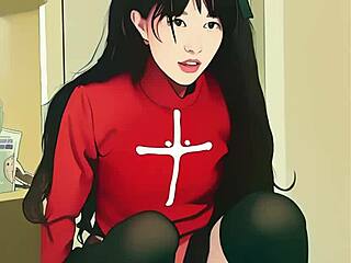 tiny ai asian teen tries huge dildo solo play