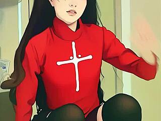 tiny ai asian teen tries huge dildo solo play