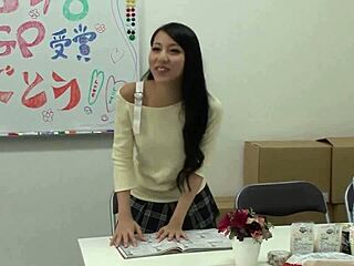 ren azumi gorges on two cocks in wild japanese threesome blowbang