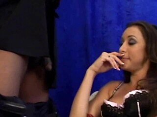 clothed babe slurps massive black cock interracial style 😍🍆