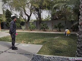 neighbors punish tiny elle venove in strapon threesome