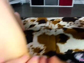 Beauty in Pajamas Watches Porn and Fingers Wet Pussy Close-Up