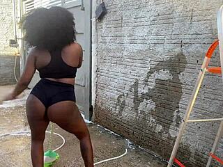 Neighbor Trades Ladder for Bare Pussy and Facial Cumshot!