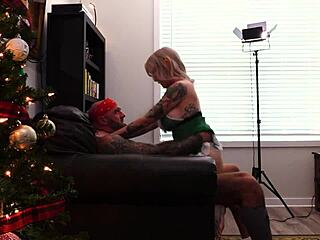 Big tit elf milf sneaks creampie from Santa's horny son.