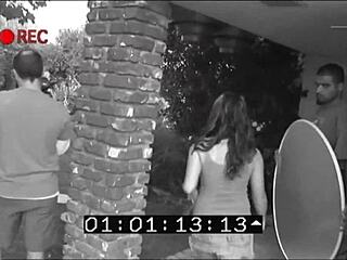 brunette lesbian shoves double dildo deep into blonde's shaved pussy