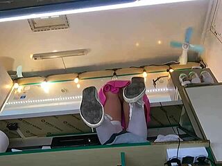 Boss fingers shop girl's wet pussy as customer chats.