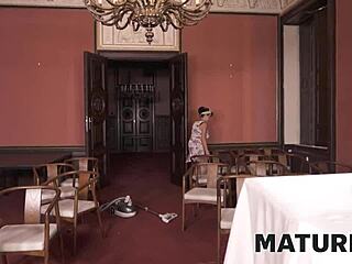 Mature4K: Lucky Broom Turns Unhappy Groom's Day With Granny's Natural Tits Suck