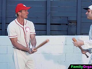 skinny teens share orgasms with athletic baseball dads in family orgy