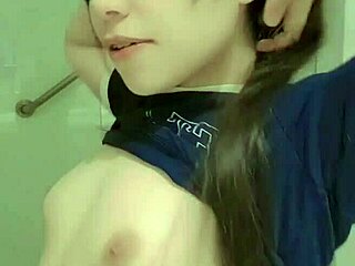 skinny amateur teen fingers tight pussy in bathroom