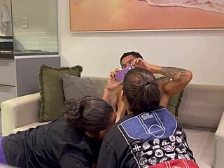 Curvy Latina girlfriend threesome with twin sis and monster cock pov