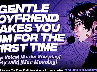 Sweet boyfriend's gentle moans make you cum hard for your first orgasm ever!