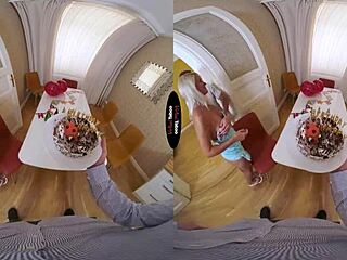 bold blonde brunette handjob blowjob orgasm in virtual taboo holiday celebration