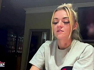 Skinny Blonde Cutie Sucks Cock Deep 😍 Then Takes Pounding in Tight Pussy Before Cum Swallow!