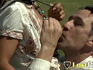 brunette babe bent over getting her ass fucked hard in stable