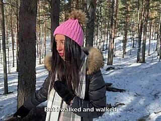 Skinny Teen Creampied in Snowy Forest Doggy Fuck