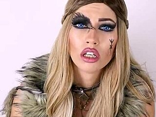 Viking wife rides dildo cosplay to creampie drain balls