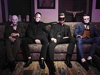 Skinny teen cheerleader with big tits and tiny waist takes gangbang pounding.