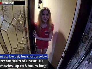 Off-duty cop Stacy Shepard gaps pussy with toys backstage