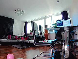 curvy seductress strips lingerie then rides dildo cowgirl wildly