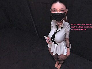 you spot shy asian coworker with anal vibrator buzzing under office skirt outdoors