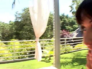 two shaved brunettes kiss into wild pussy-licking sixty-nine outdoors