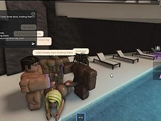 latina tanning by pool deepthroats and sucks three monster cocks