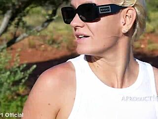 oh shit, she's wetting her jeans barefoot on public hike to the toilet!