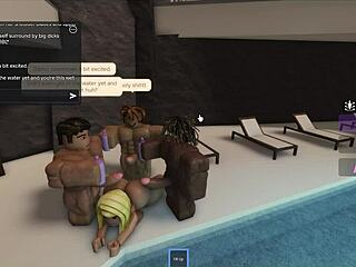 latina tanning by pool deepthroats and sucks three monster cocks