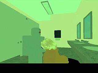 school nerd sucks cock then pussy fucked in roblox bathroom