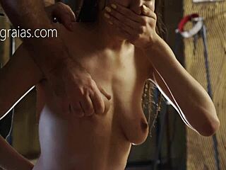 redhead russian teen screams as bdsm whipping hits her tits hard