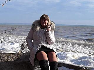 fat milf hikes skirt outdoors, smokes, pisses, flashes hairy pussy no panties