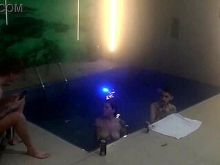 we had wild threesome with friends right in motel pool part 1