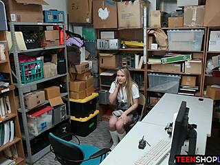 Dumb Blonde Teen Caught Shoplifting Bent Over Fucked by Angry Security