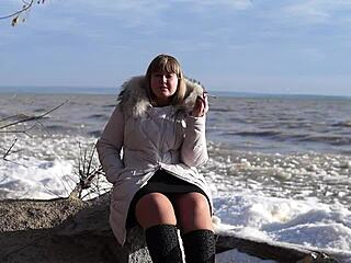 fat milf hikes skirt outdoors, smokes, pisses, flashes hairy pussy no panties