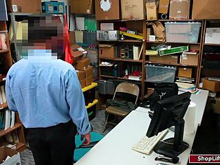 you won't believe how this hot shoplifter deepthroats the horny cop's cock before he bangs her hairy pussy missionary in the office!