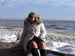 fat milf hikes skirt outdoors, smokes, pisses, flashes hairy pussy no panties